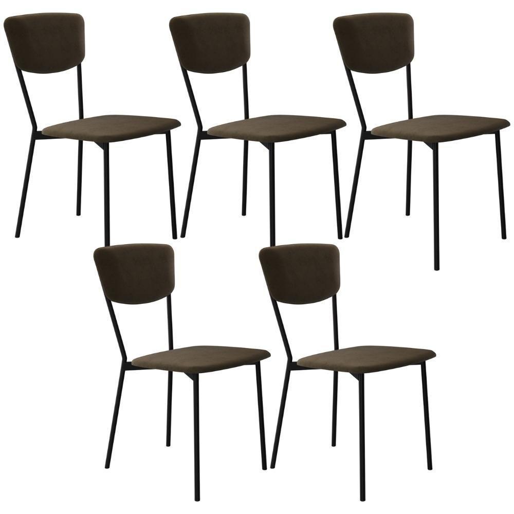 Kit 05 Cadeira Para Sala De Jantar Village Preto C01 Veludo Marrom Sand - Lyam Decor - 1