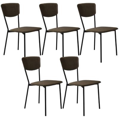 Kit 05 Cadeira Para Sala De Jantar Village Preto C01 Veludo Marrom Sand - Lyam Decor