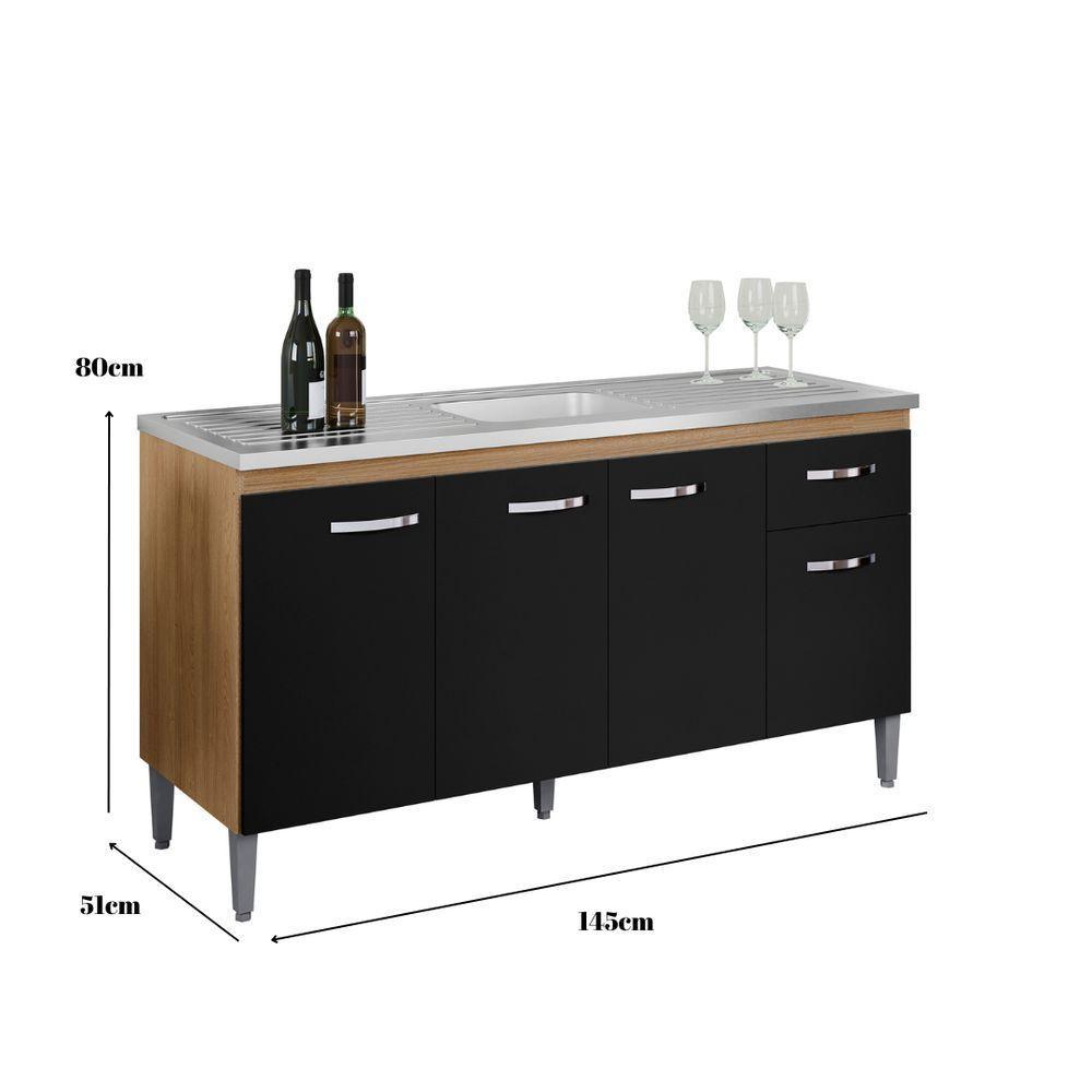 Gabinete Multiuso Gabriela S/tampo 150cm 4portas Amêndoa/pto - 2