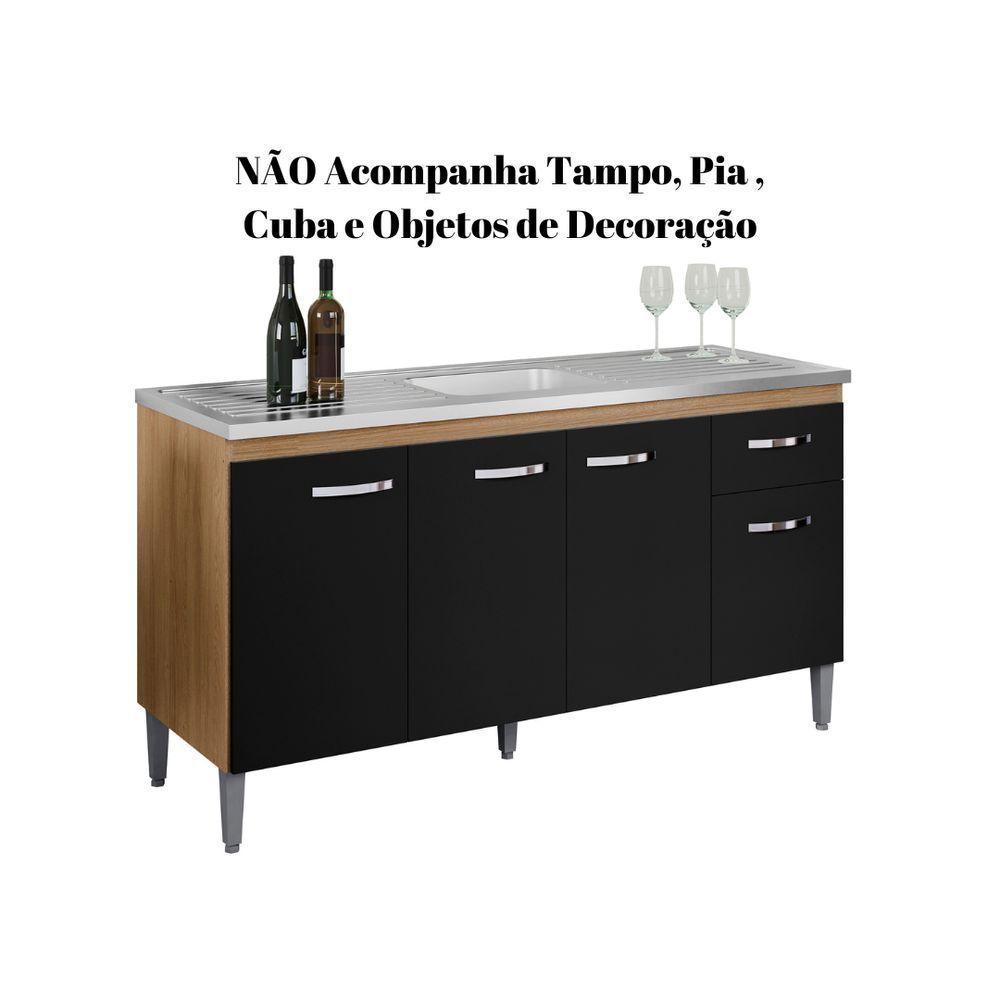 Gabinete Multiuso Gabriela S/tampo 150cm 4portas Amêndoa/pto - 3