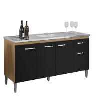 Gabinete Multiuso Gabriela S/tampo 150cm 4portas Amêndoa/pto - 1