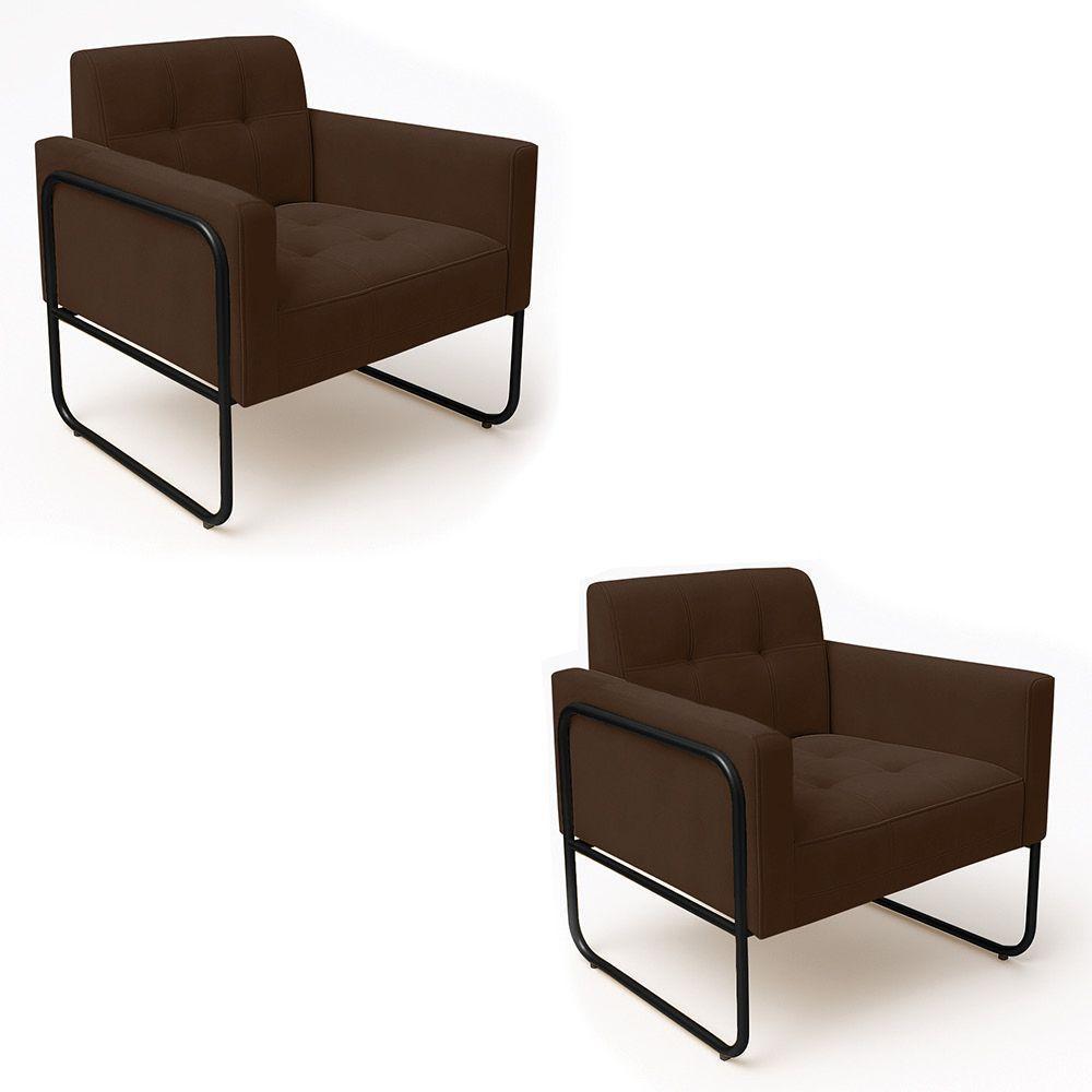 Poltrona Sala Industrial Alta Tubo Preto Kit 2 Elisa Suede Marrom D03 - D'rossi - 2