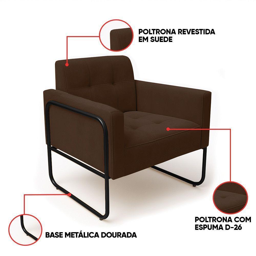 Poltrona Sala Industrial Alta Tubo Preto Kit 2 Elisa Suede Marrom D03 - D'rossi - 3