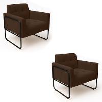 Poltrona Sala Industrial Alta Tubo Preto Kit 2 Elisa Suede Marrom D03 - D'rossi - 2