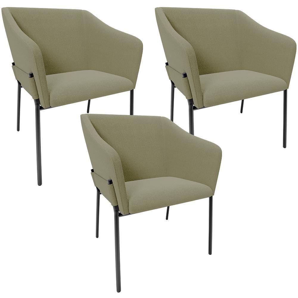 Kit 3 Cadeiras Para Sala De Jantar Estar Living Olívia L02 Bouclê Oliva - Lyam Decor - 1