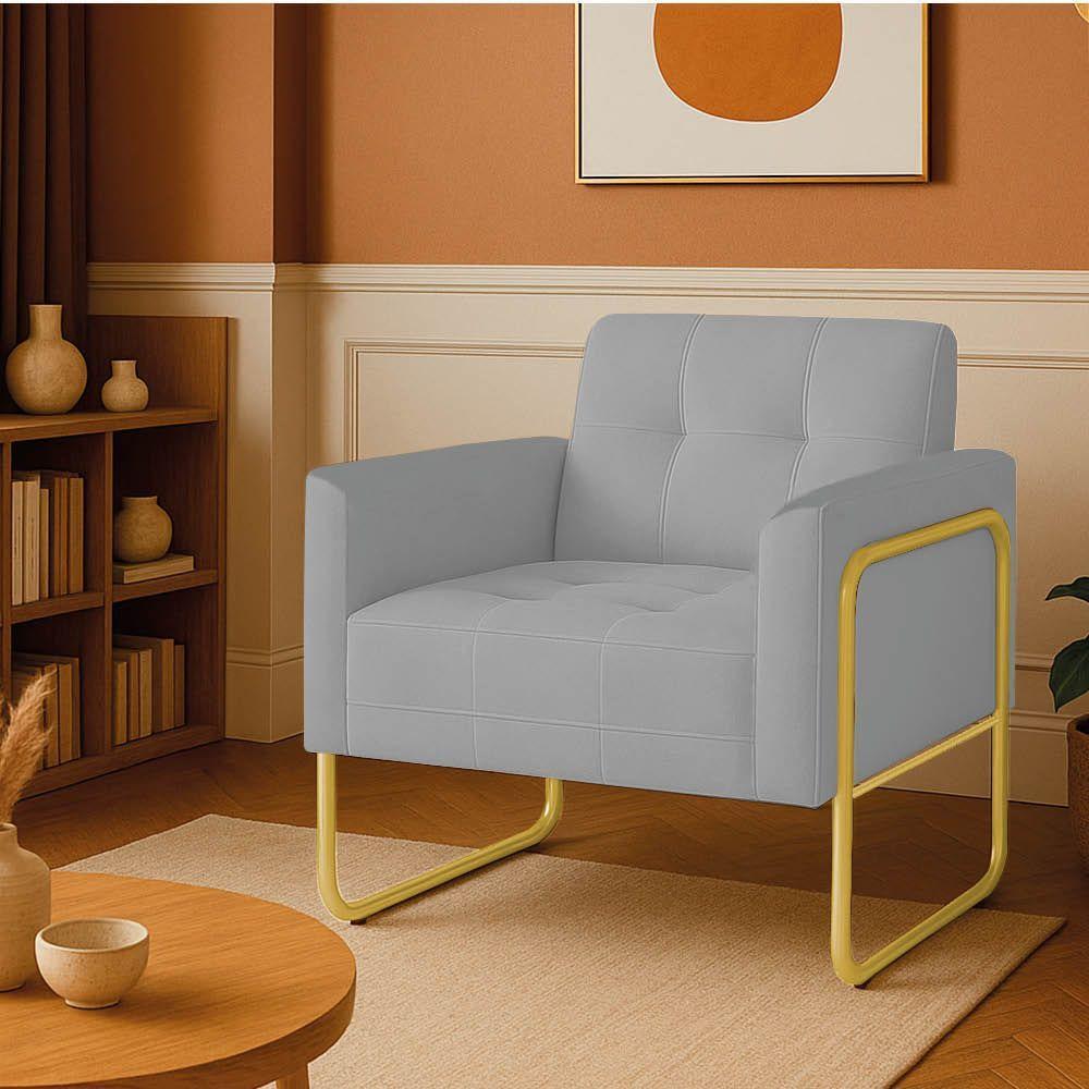 Poltrona Sala Industrial Alta Tubo Dourado Elisa Suede Cinza D03 - D'rossi - 1