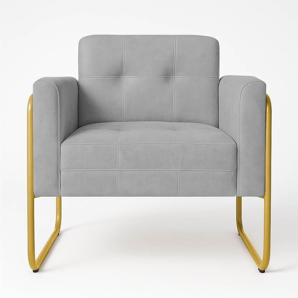 Poltrona Sala Industrial Alta Tubo Dourado Elisa Suede Cinza D03 - D'rossi - 2