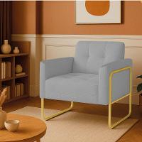 Poltrona Sala Industrial Alta Tubo Dourado Elisa Suede Cinza D03 - D'rossi - 1