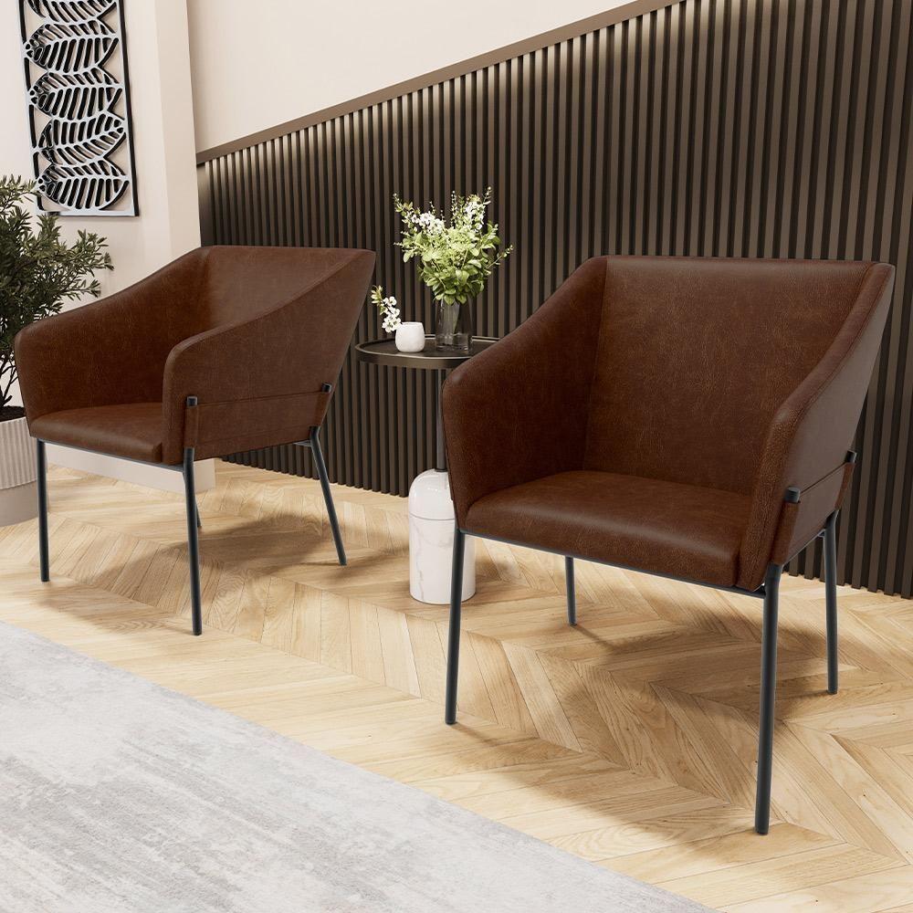 Kit 3 Cadeiras Para Sala De Jantar Estar Living Olívia L02 Couríssimo Marrom - Lyam Decor - 5