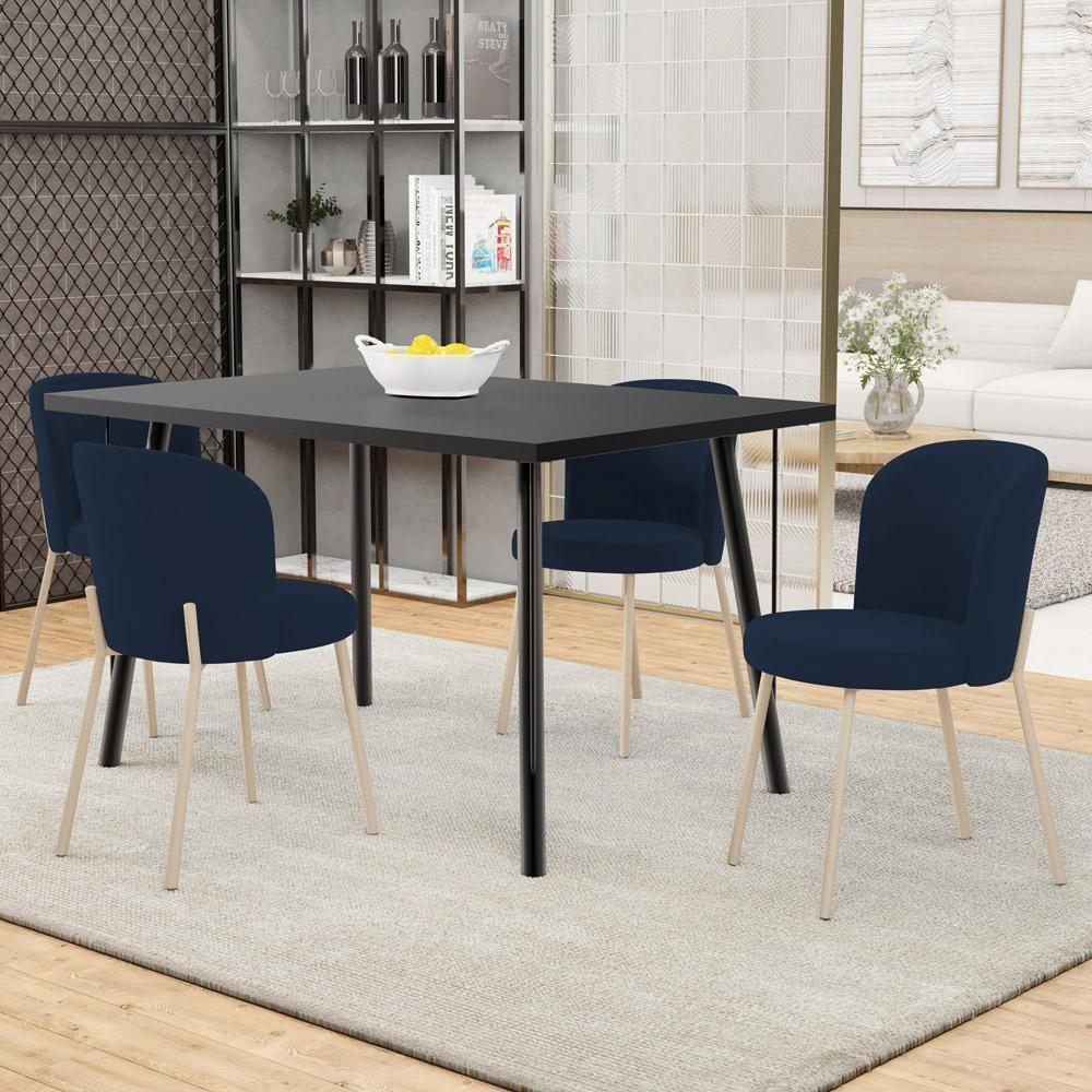 Kit 03 Cadeiras Para Sala De Jantar Cozinha Estofada Gavi Arena L02 Suede Azul Marinho - Lyam Decor - 2