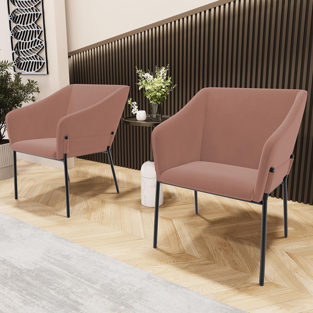 Kit 2 Cadeiras Para Sala De Jantar Estar Living Olívia L02 Suede Rosê - Lyam Decor - 6