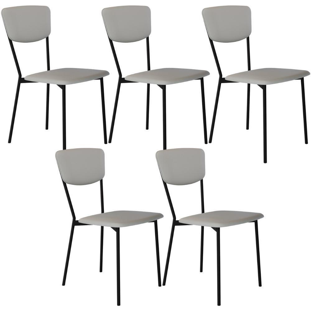 Kit 05 Cadeira Para Sala De Jantar Village Preto C01 Courino Off White - Lyam Decor - 1