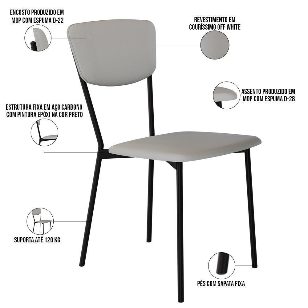 Kit 05 Cadeira Para Sala De Jantar Village Preto C01 Courino Off White - Lyam Decor - 4