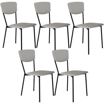 Kit 05 Cadeira Para Sala De Jantar Village Preto C01 Courino Off White - Lyam Decor