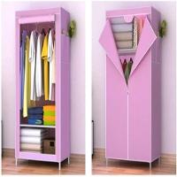 Guarda Roupa Com Ziper Cabideiro Portatil Arara Organizador Prateleira Multiuso Praia Camping Rosa - 3