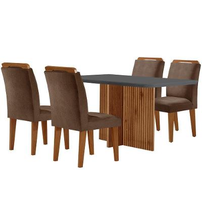 Sala de Jantar Olimpia 4 Lugares Mesa em MDF com Cadeiras Athena Estofadas Marrom 120cm