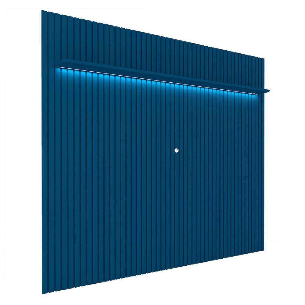 Rack Com Painel Ripado Com Led E Rodizios Nobre 2.3 Azul Royal Com Off White - Gelius Móveis - 5