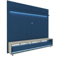 Rack Com Painel Ripado Com Led E Rodizios Nobre 2.3 Azul Royal Com Off White - Gelius Móveis - 1