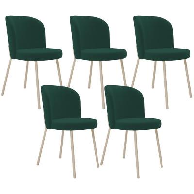 Kit 05 Cadeiras Para Sala De Jantar Cozinha Estofada Gavi Arena L02 Suede Verde Musgo - Lyam Decor