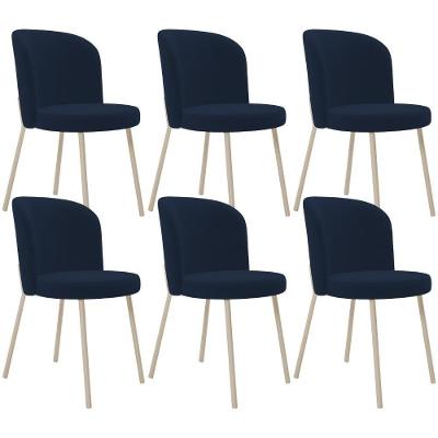 Kit 06 Cadeiras Gavi Estrutura em Aço Estofada em Tecido Suede Azul Marinho