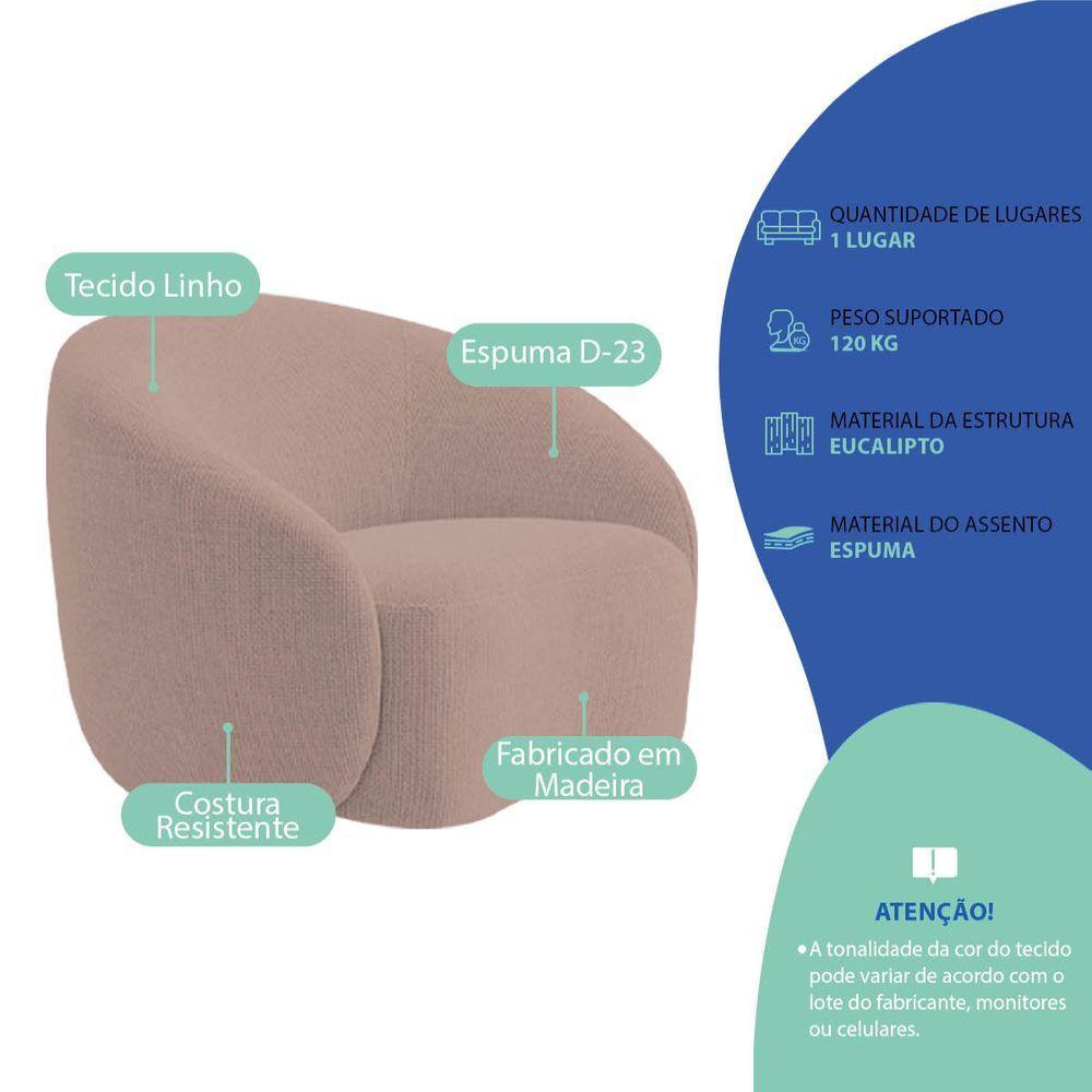 Kit Recamier Curvo Amsterdã 140cm E 2 Poltronas Amore Luxo Linho Cor Rosê - 6