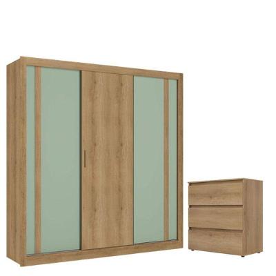 Guarda Roupa Casal Ibiza 3 Portas Capuccino Menta Flex E Cômoda Gaveteiro Condessa Cappuccino - Thb