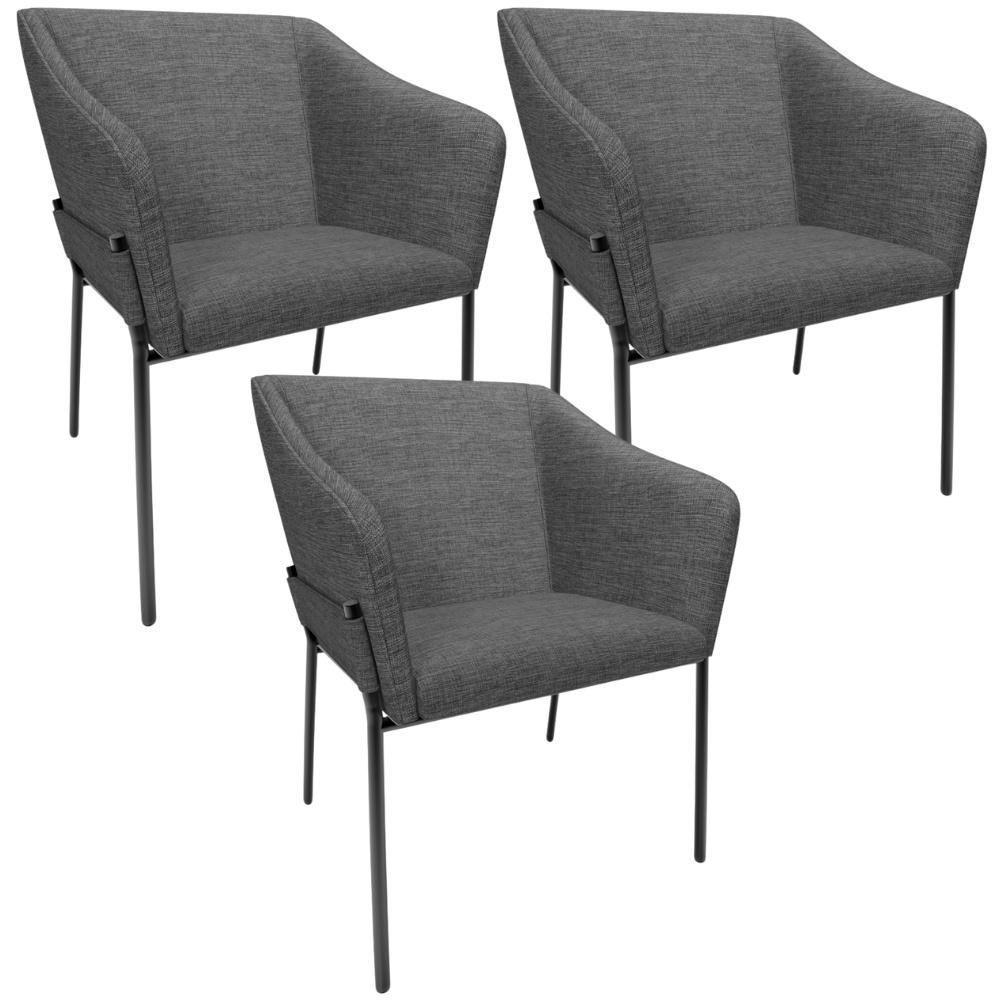 Kit 3 Cadeiras Para Sala De Jantar Estar Living Olívia L02 Linho Cinza Escuro - Lyam Decor - 1