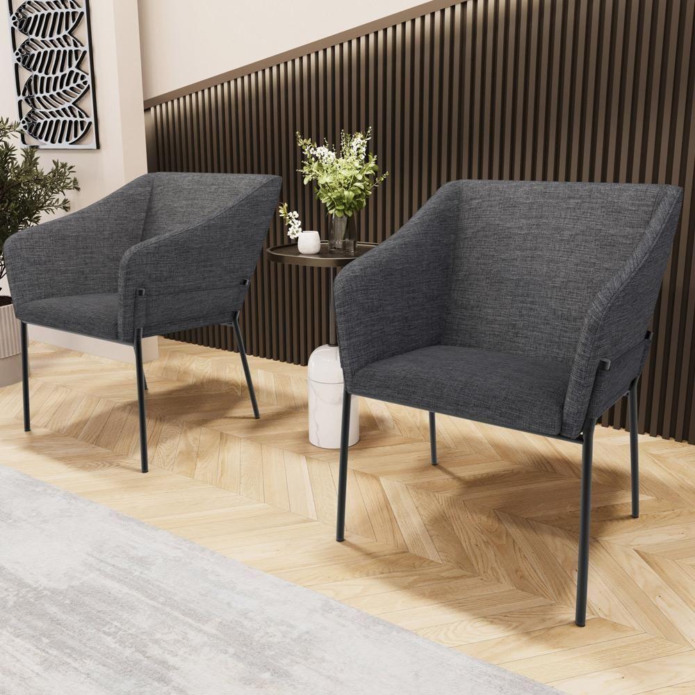 Kit 3 Cadeiras Para Sala De Jantar Estar Living Olívia L02 Linho Cinza Escuro - Lyam Decor - 3