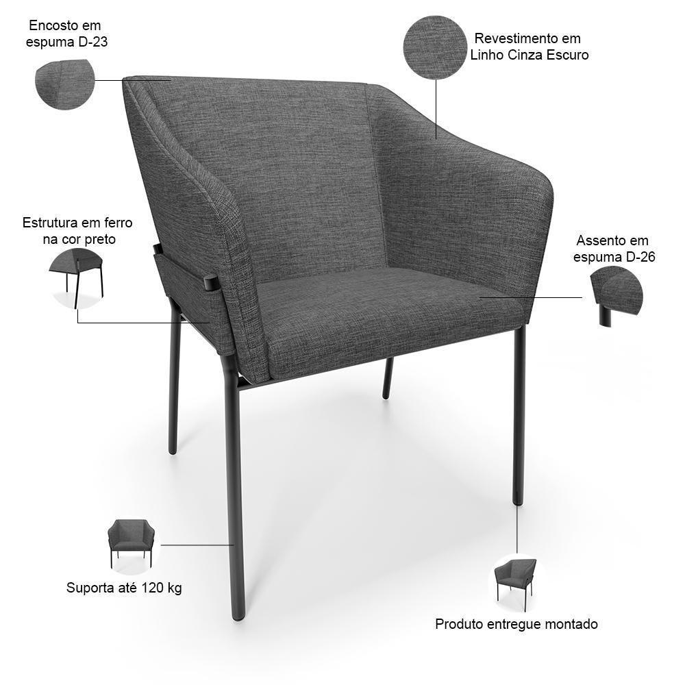 Kit 3 Cadeiras Para Sala De Jantar Estar Living Olívia L02 Linho Cinza Escuro - Lyam Decor - 5