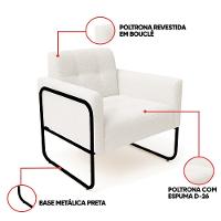 Poltrona Sala Industrial Alta Tubo Preto Elisa Bouclê D03 - D'rossi Cor Off White