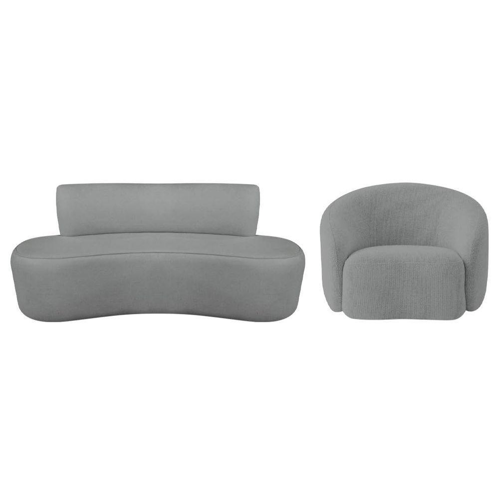 Kit Recamier Curvo Amsterdã 180cm E Poltrona Amore Luxo Bouclé Cor Cinza - 2