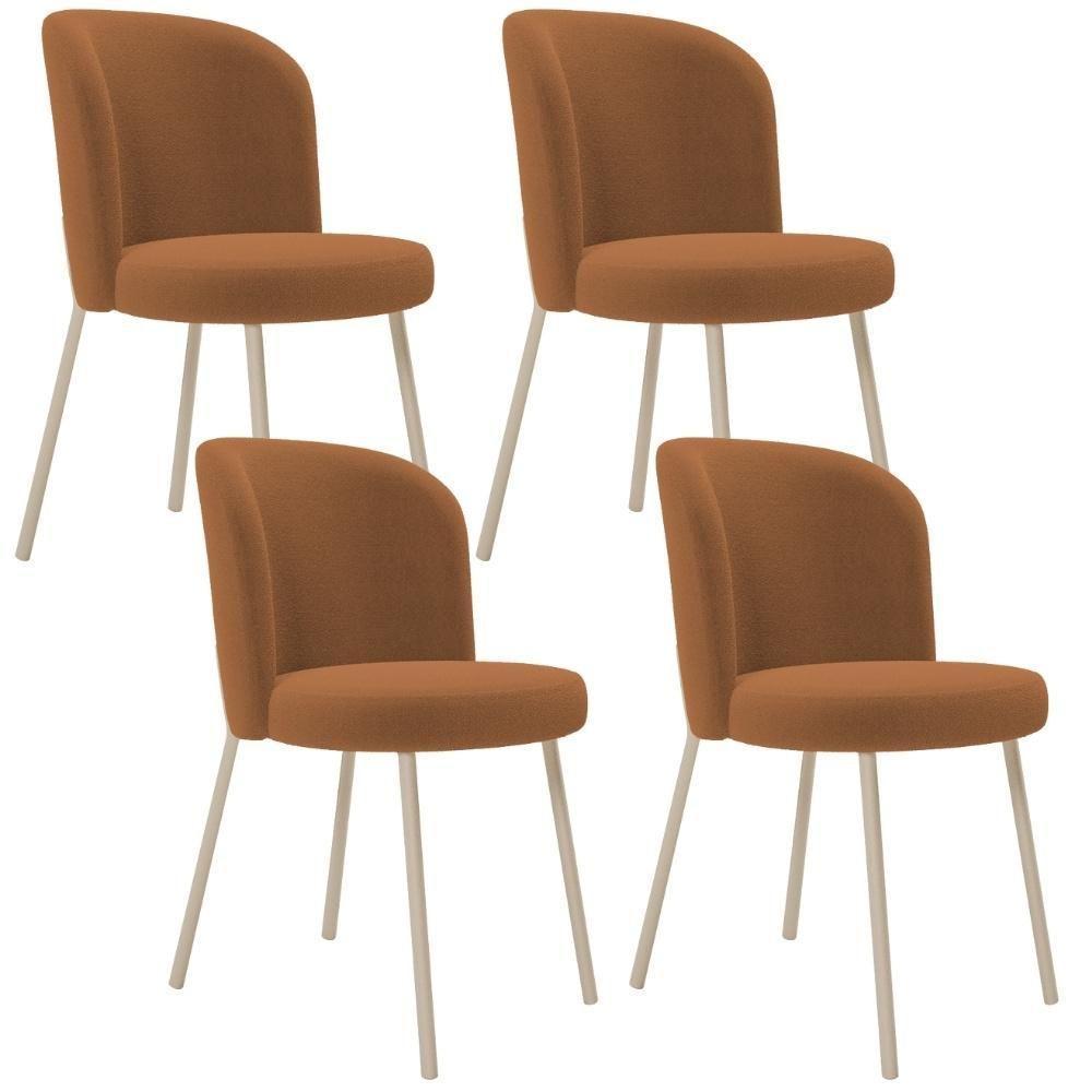 Kit 04 Cadeiras Para Sala De Jantar Cozinha Estofada Gavi Arena L02 Bouclê Terracota - Lyam Decor - 1
