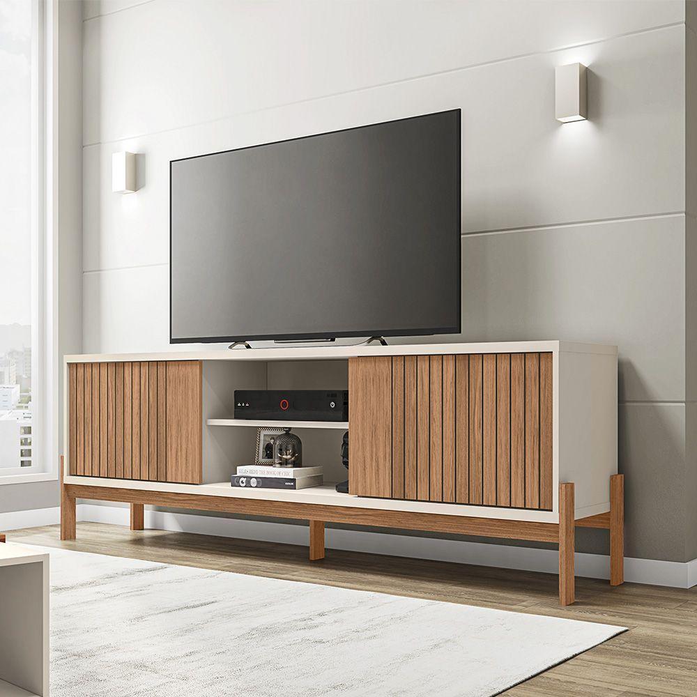 Rack Tv 72 Pol 180cm Bancada Ripado Para Sala Kellem Freijó-off White C01 - D'rossi - 1