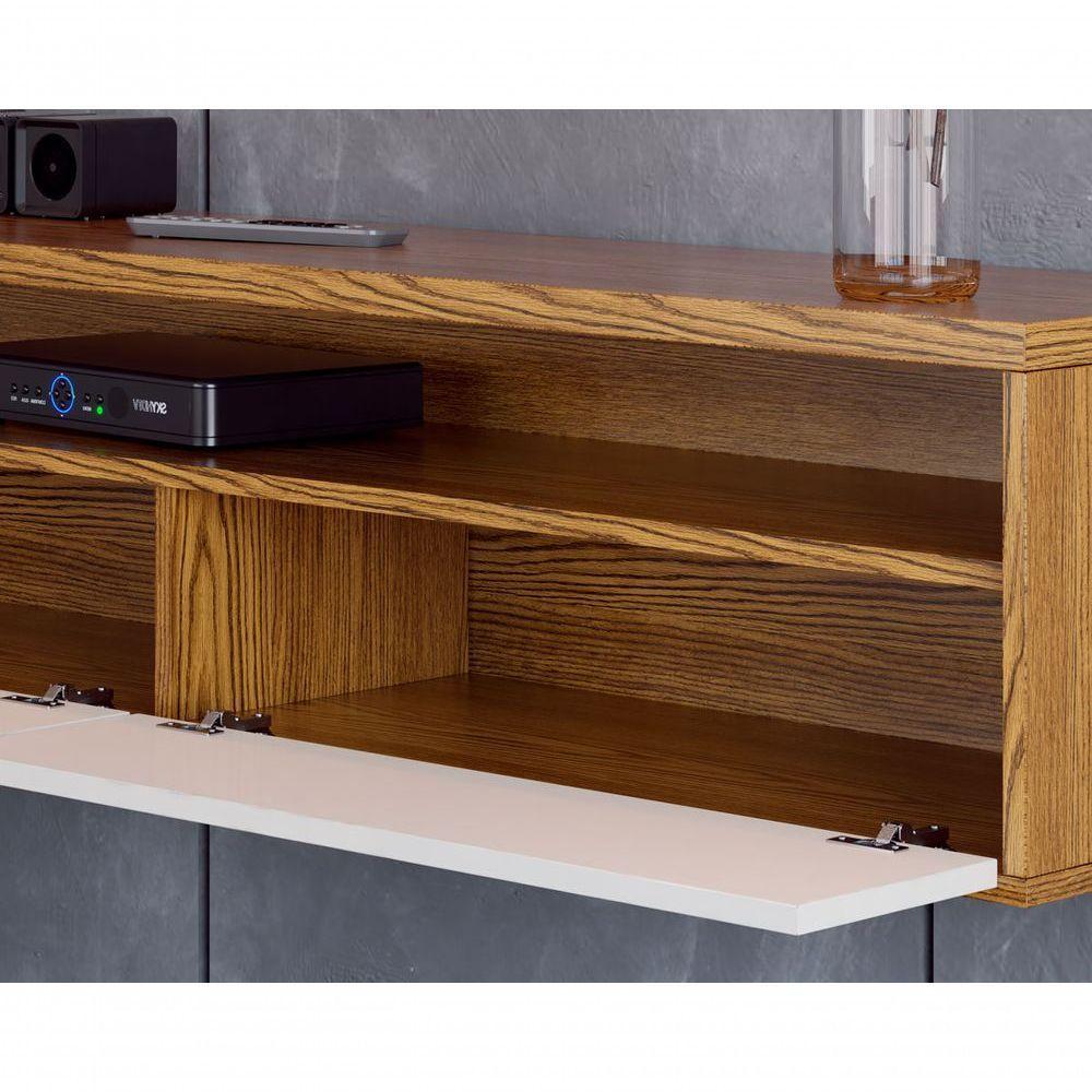 Rack Suspenso Para Tv Life 1.36 Off White Com Freijó - Móveisaqui - 5