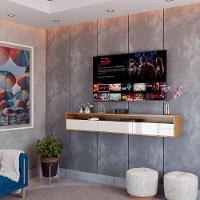 Rack Suspenso Para Tv Life 1.36 Off White Com Freijó - Móveisaqui - 2