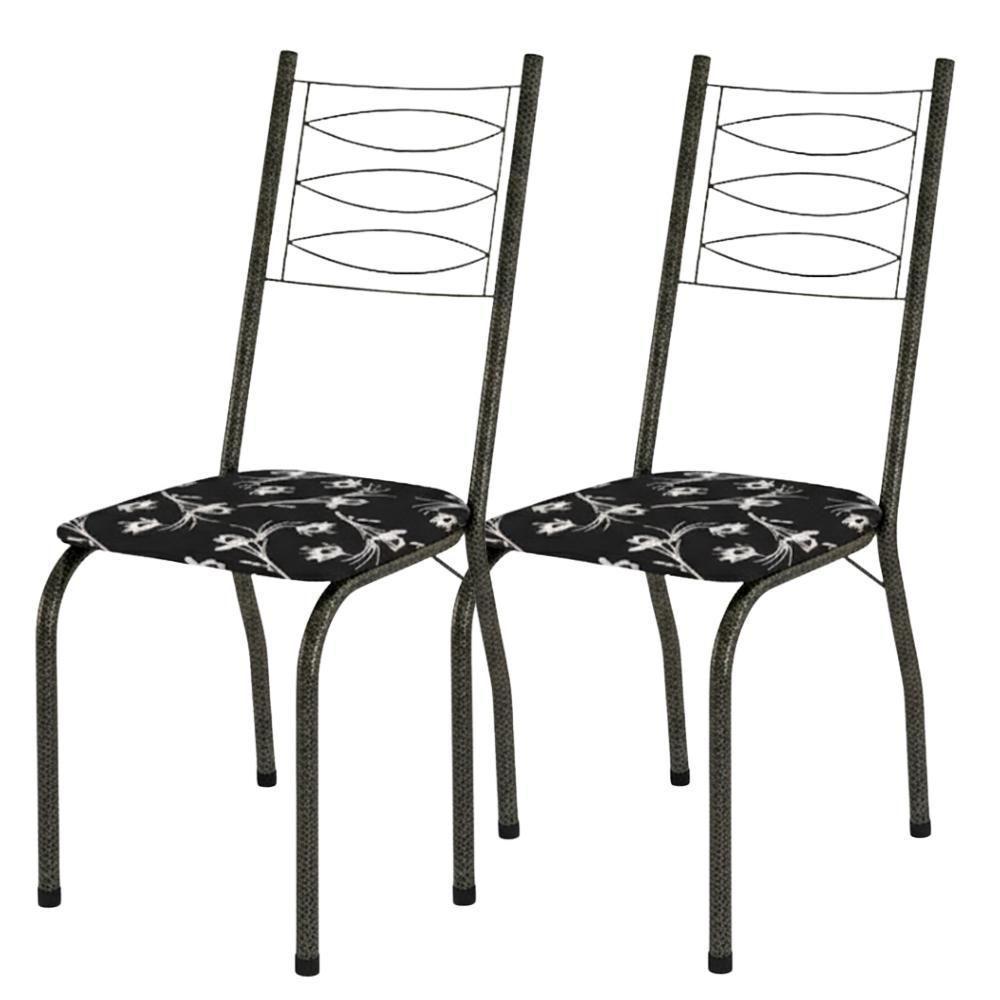 Kit 2 Cadeiras Tubular America 062 Cromo Preto Assento Artef Preto Flor - 1