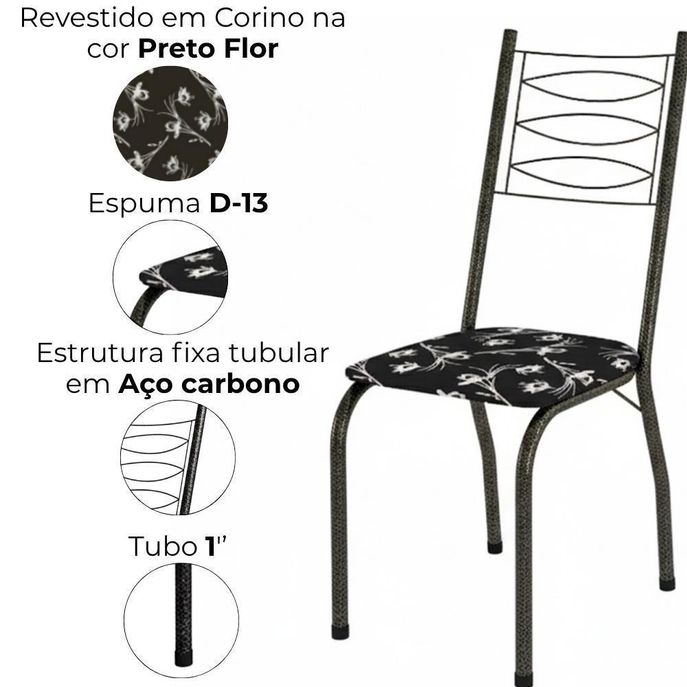 Kit 2 Cadeiras Tubular America 062 Cromo Preto Assento Artef Preto Flor - 5