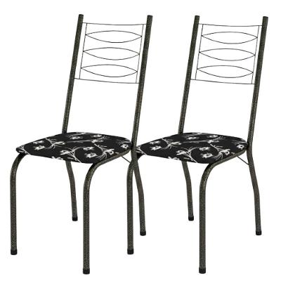Kit 2 Cadeiras Tubular America 062 Cromo Preto Assento Artef Preto Flor