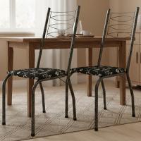 Kit 2 Cadeiras Tubular America 062 Cromo Preto Assento Artef Preto Flor - 2