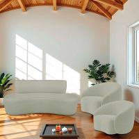 Kit Recamier Curvo Amsterdã 140cm E 2 Poltronas Amore Luxo Bouclé Cor Verde Oliva - 1