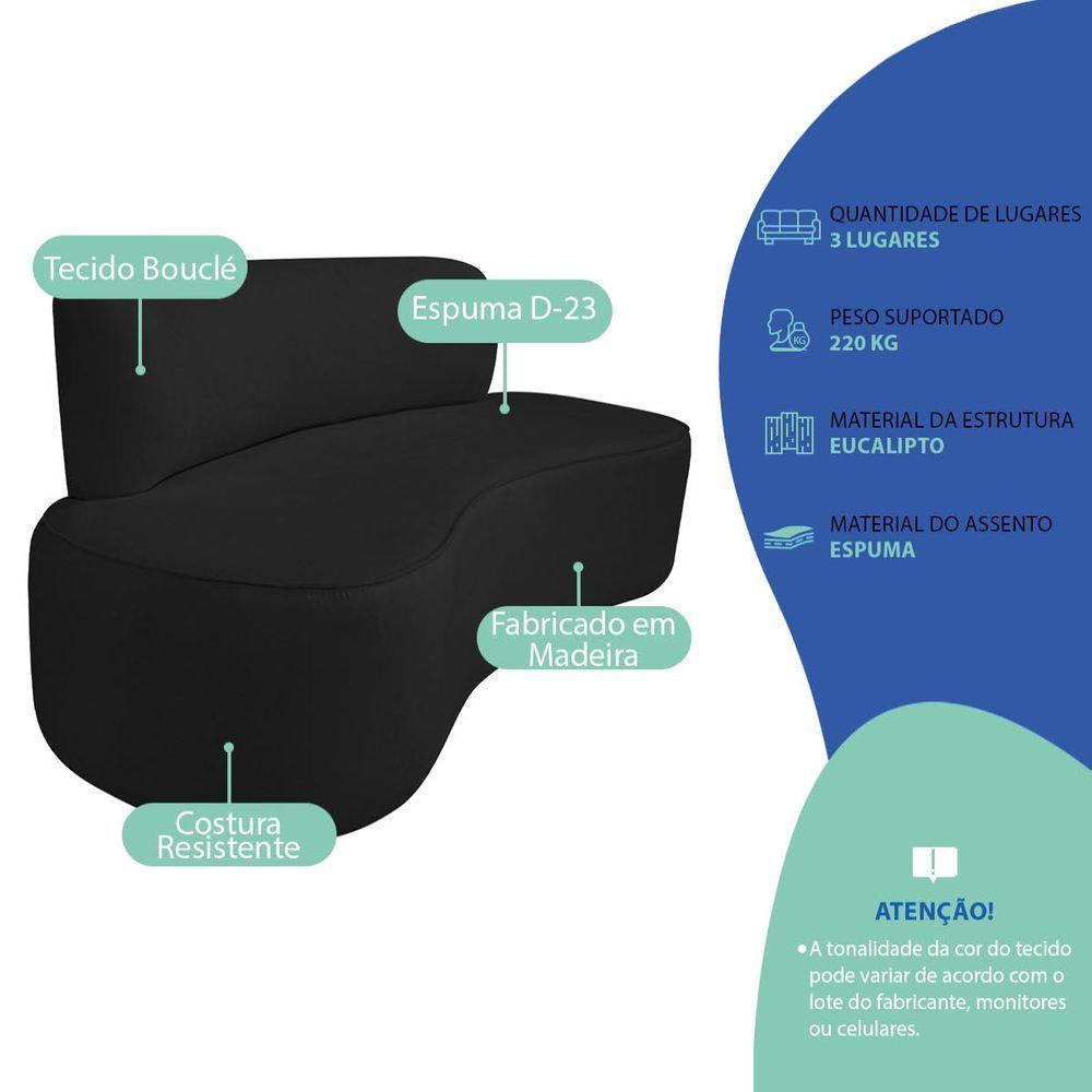 Kit Recamier Curvo Amsterdã 160cm E 2 Poltronas Amore Luxo Bouclé Cor Preto - 4