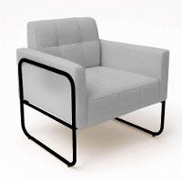 Poltrona Sala Industrial Alta Tubo Preto Elisa Linho Cinza D03 - D'rossi - 2