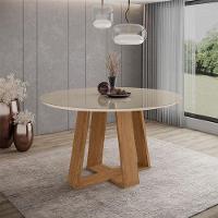 Mesa De Jantar Lins 140 Cm Ambiente Redonda Com Vidro Nature Off White - Henn - 1