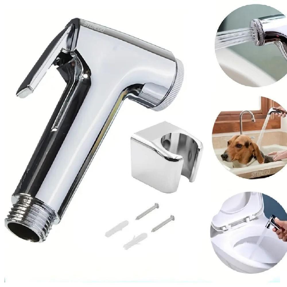 Gatilho Ducha Higiênica Esquicho Cromado Torneira Chuveiro Ducha Manual Chuveirinho Privada Vaso Sanitário Suporte - 1