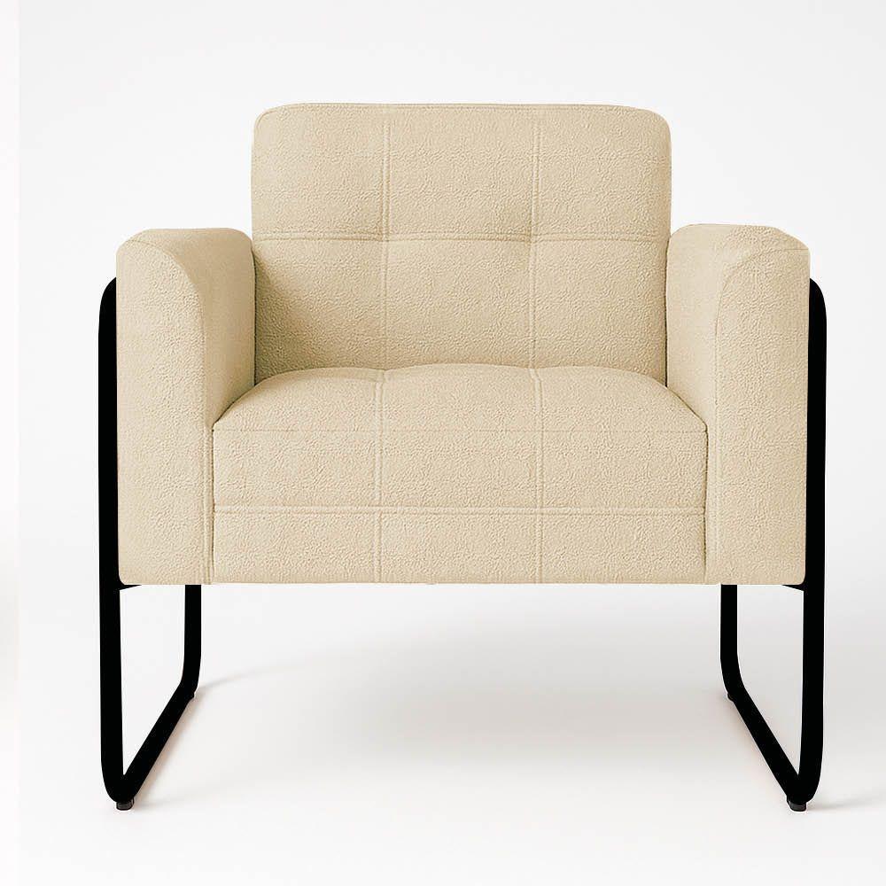 Poltrona Sala Industrial Alta Tubo Preto Elisa Bouclê Bege D03 - D'rossi - 2