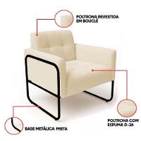 Poltrona Sala Industrial Alta Tubo Preto Elisa Bouclê Bege D03 - D'rossi - 3