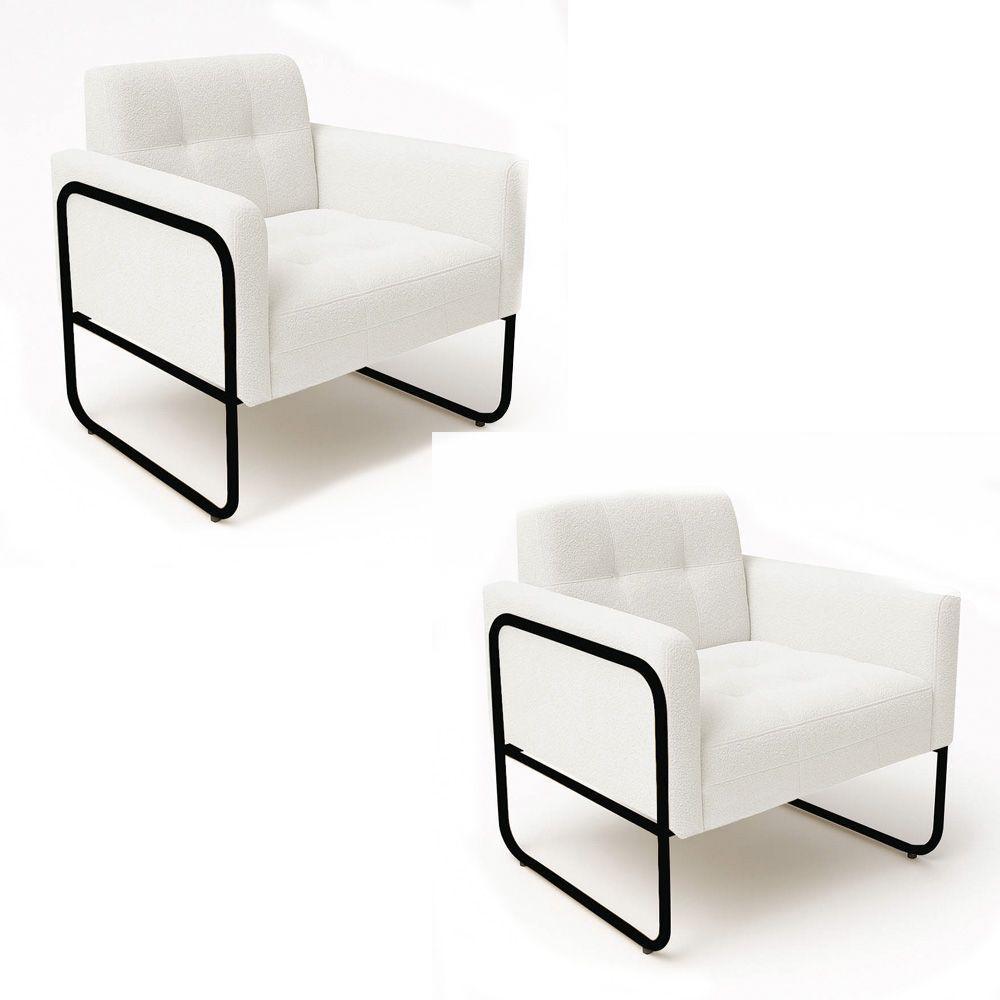 Poltrona Sala Industrial Alta Tubo Preto Kit 2 Elisa Bouclê D03 - D'rossi Cor Off White - 2