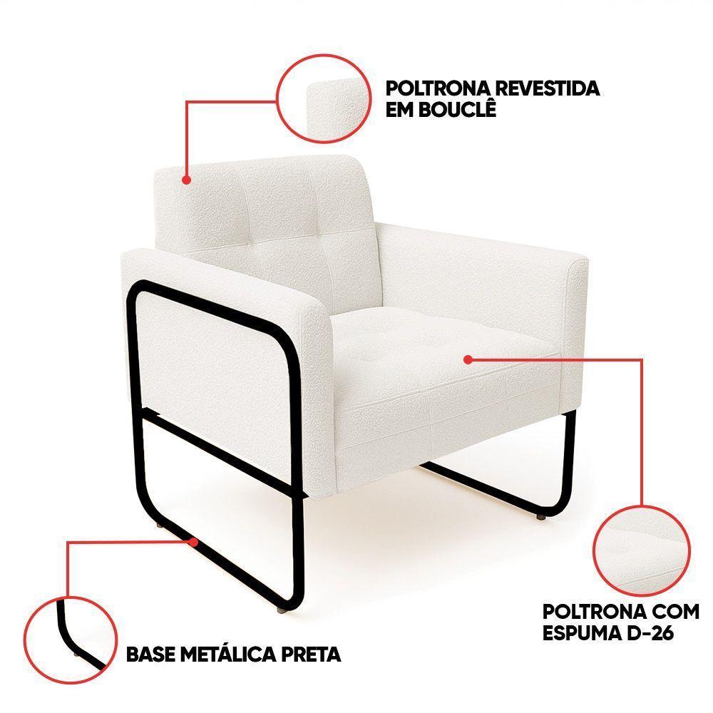 Poltrona Sala Industrial Alta Tubo Preto Kit 2 Elisa Bouclê D03 - D'rossi Cor Off White - 3