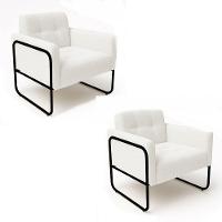 Poltrona Sala Industrial Alta Tubo Preto Kit 2 Elisa Bouclê D03 - D'rossi Cor Off White - 2