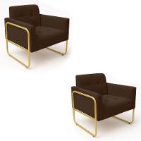 Poltrona Sala Industrial Alta Tubo Dourado Kit 2 Elisa Suede Marrom D03 - D'rossi - 5